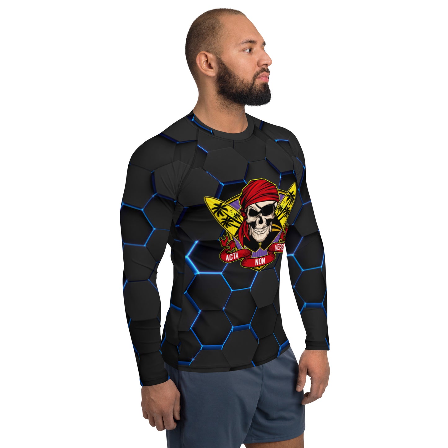 Men's Hexciting Black Rash Guard - Surfing
