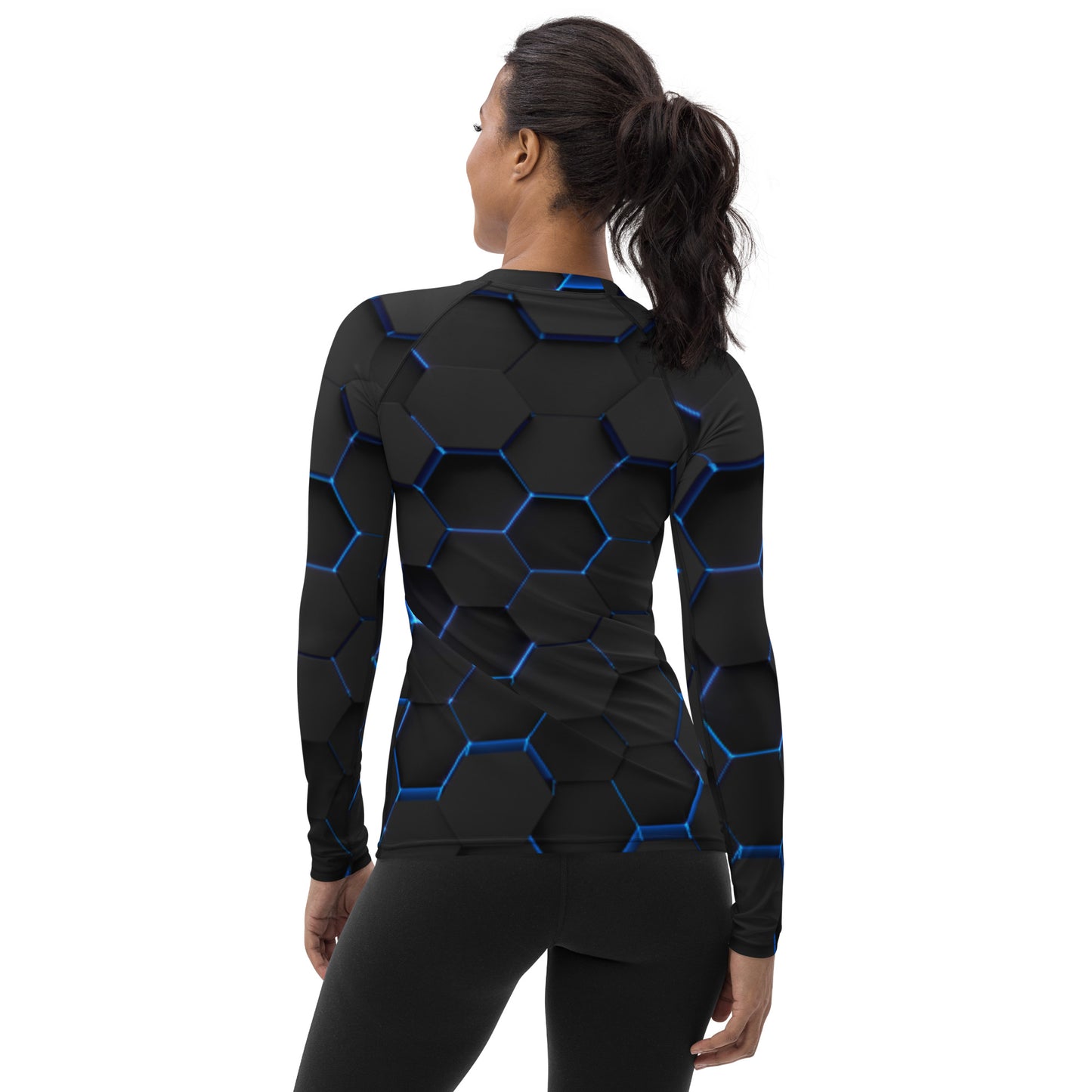 Women's Hexcentric Black Rash Guard - Skiing