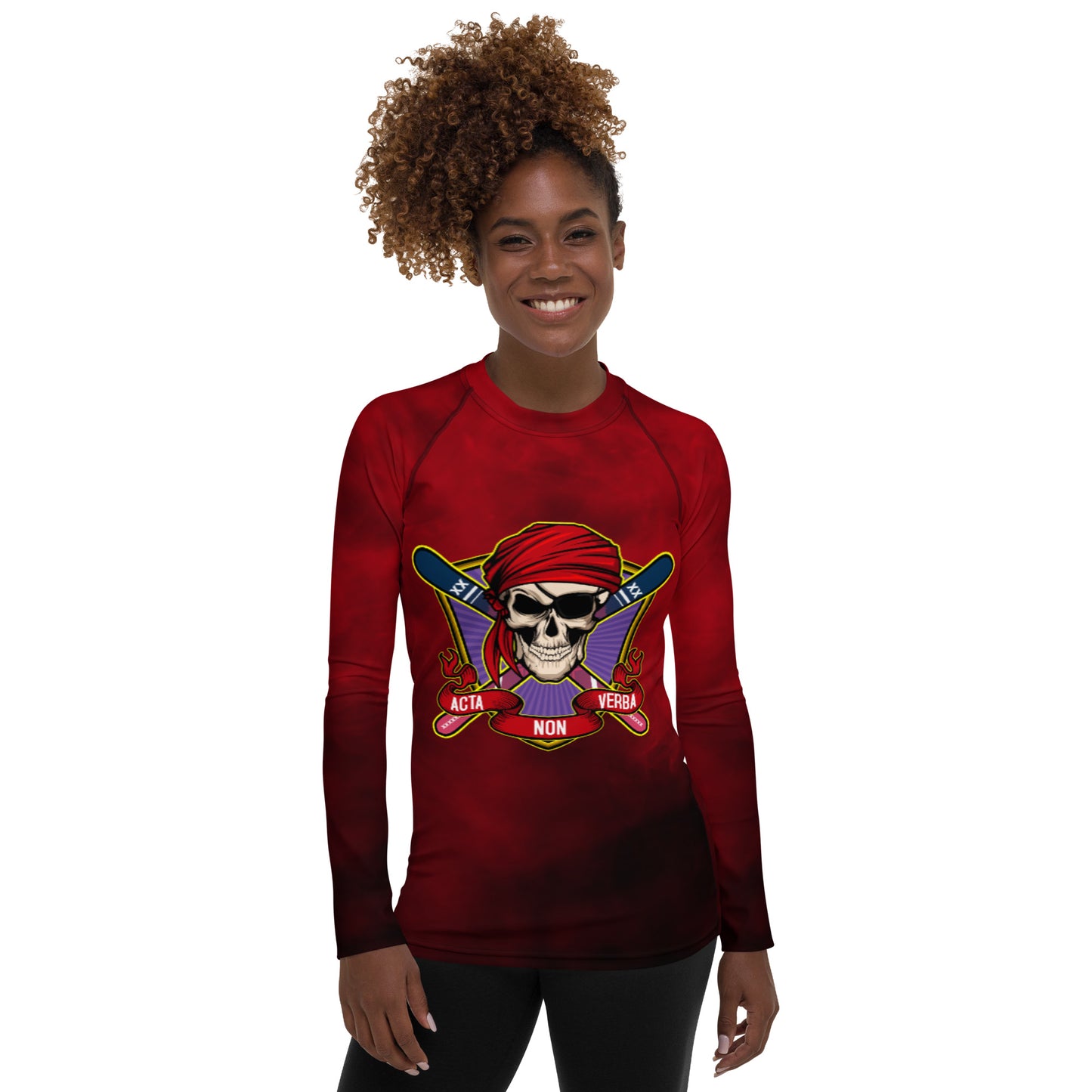 Women's Rum Punch Red Rash Guard - Skiing