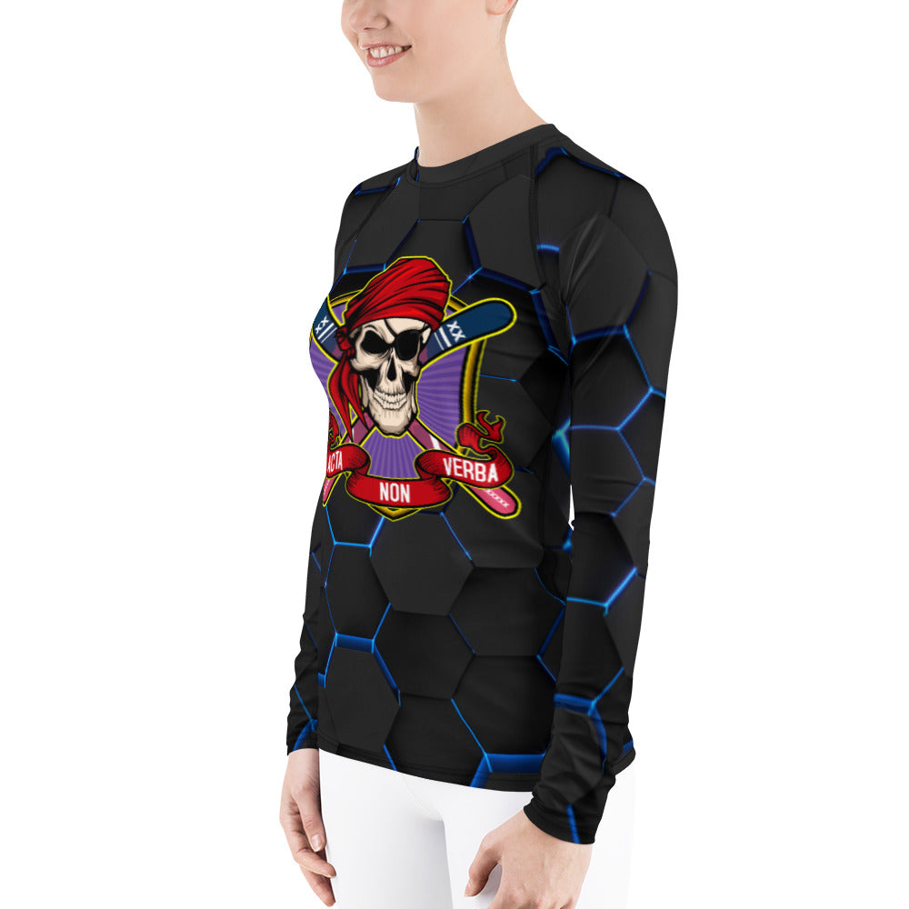 Women's Hexcentric Black Rash Guard - Skiing