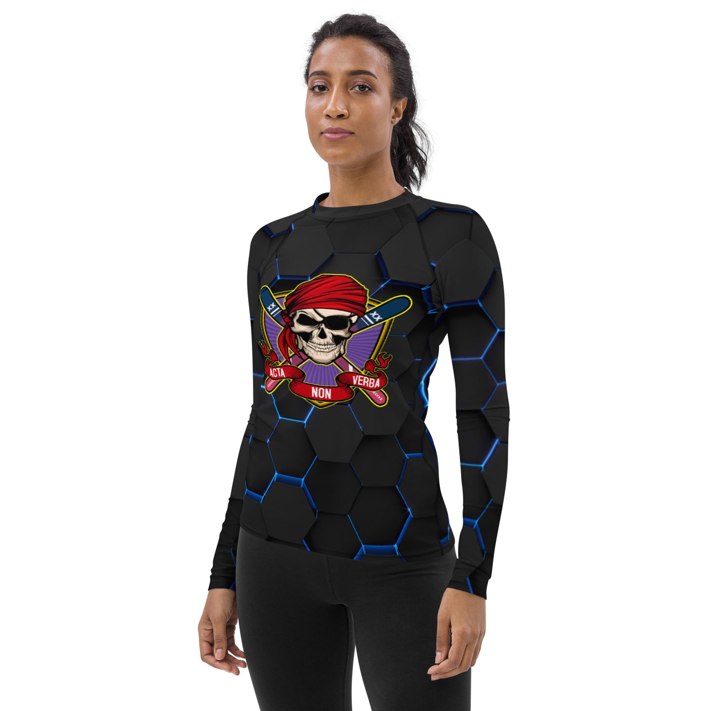 Women's Hexcentric Black Rash Guard - Skiing