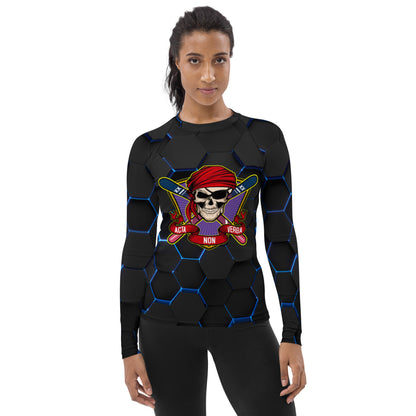 Women's Hexcentric Black Rash Guard - Skiing